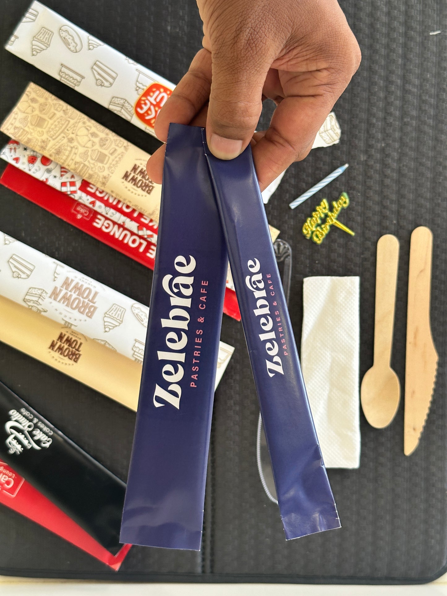 Customised Cutlery Kit With Branding ( 1 Wooden Knife + 1 Candle + 1 Napkin)